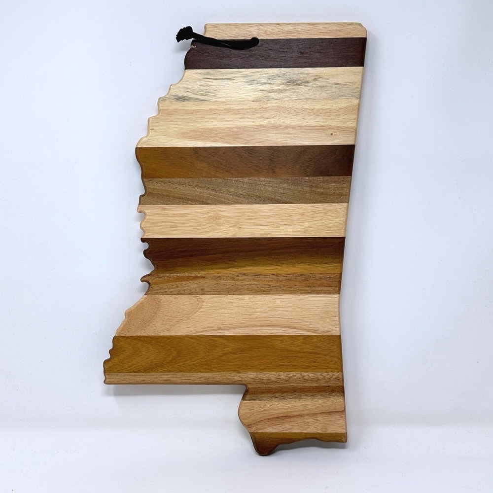 Rock & Branch Mississippi State Shaped Wood Cutting Board Serving Tray Striped